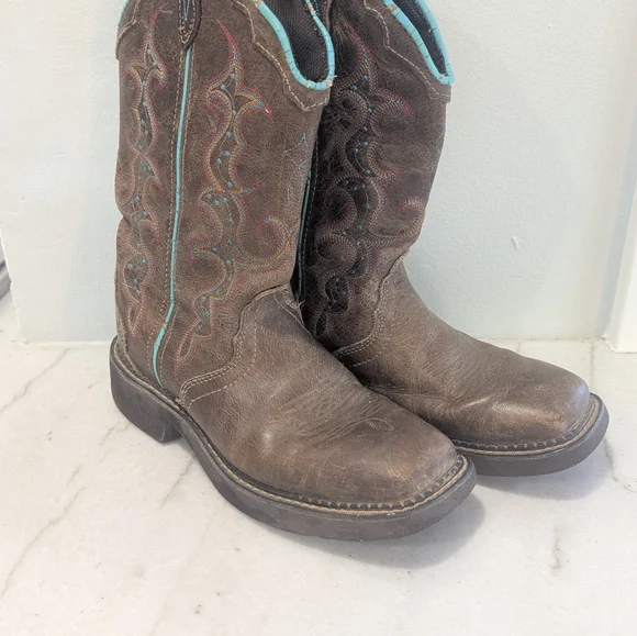 Justin Boots Gypsy Raya Brown and Teal Cowboy Boots Women's Size 7 - Picture 2 of 13